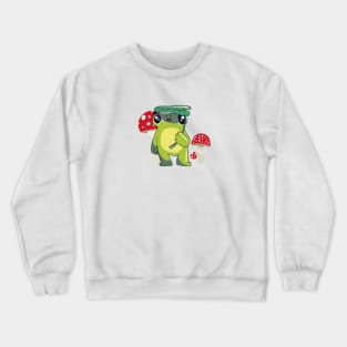 Cute Frog with Leaf Umbrella and Mushrooms Cottagecore Crewneck Sweatshirt